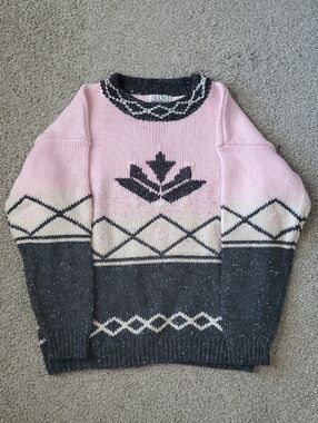 Nuovo Industriale Pink and Charcoal Vintage Patterned Crewneck Sweater Size M